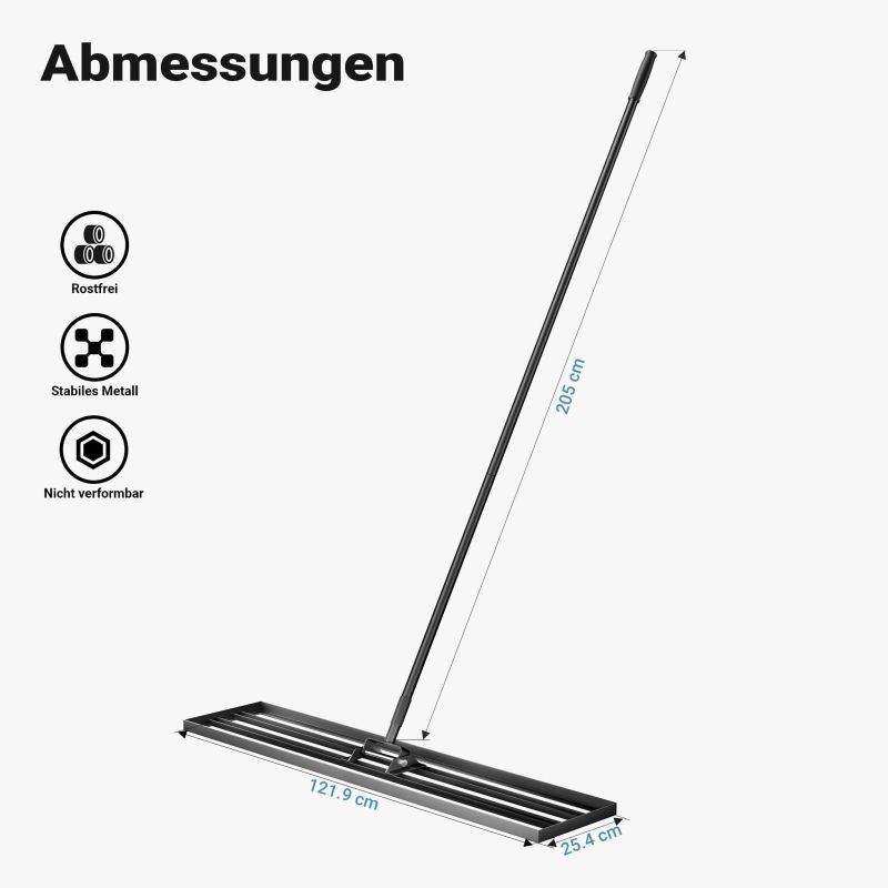 Alumiininen nurmikon tasoitin 121,9 x 25,4 cm, varsi 2 m, musta