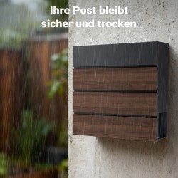 Toboli V63 teräksinen seinäpostilaatikko, antrasiitti ja puu, 410 x 130 x 370 mm, lukittava, sanomalehtitila
