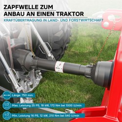Voimanottoakseli T1 750 mm 210 Nm 540 k/min 18 kW 25 PS 6 hammasta