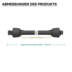 Voimanottoakseli T1 750 mm 210 Nm 540 k/min 18 kW 25 PS 6 hammasta