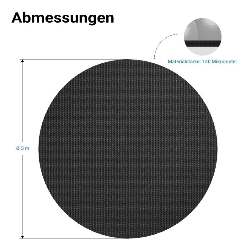 Uima-altaan aurinkopeite, pyöreä 5 m, musta, 140 µm PE