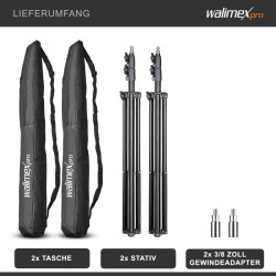 Walimex pro FT-8051 valaisinjalkasetti 2 kpl, 260 cm, jousivaimennus, adapterit ja kuljetuslaukut