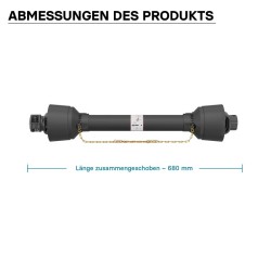 Voimansiirtokardaani T1 680 mm, 210 Nm, 540 k/min, 18 kW, 2x 34,9 mm 6 hammasta
