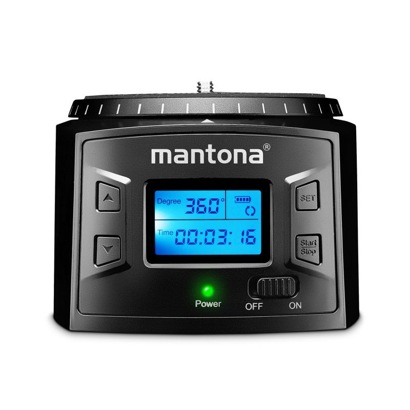 Mantona Turnaround 360 Advanced 3 sähkökäyttöinen panoraamapää, 360° jatkuva pyöritys, musta