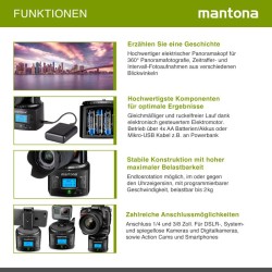 Mantona Turnaround 360 Advanced 3 sähkökäyttöinen panoraamapää, 360° jatkuva pyöritys, musta