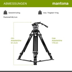 Mantona Dolomit 4000 videojalka 170 cm, 14 kg kantavuus, nestevaimennettu videopää, kuljetuslaukku
