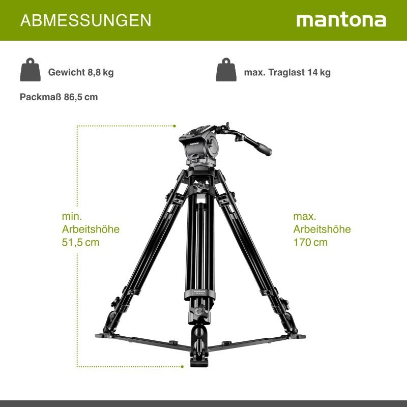 Mantona Dolomit 4000 videojalka 170 cm, 14 kg kantavuus, nestevaimennettu videopää, kuljetuslaukku