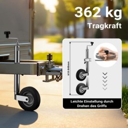 Perävaunun tukisarja 10-osainen, tukipyörä 362 kg, tukijalat, kiinnikkeet ja kiilat