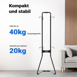 Polkupyöräteline 2 pyörälle, vapaasti seisova, korkeussäädettävä, 66,5 x 55,8 x 219 cm, musta