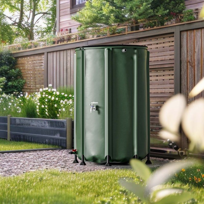 Taitettava sadevesisäiliö 500 l, vihreä, 620 g/m² PVC, kansi, vesihana ja letkuliitäntä