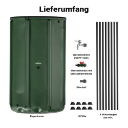 Taitettava sadevesisäiliö 500 l, vihreä, 620 g/m² PVC, kansi, vesihana ja letkuliitäntä