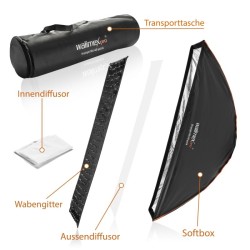 Walimex pro Studio Line Striplight Softbox 1400 x 300 x 600 mm, kenno, diffuusorit, Aurora/Bowens-adapterit