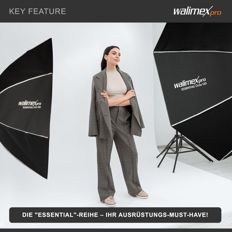 Walimex pro Essential Oktagon-softbox 120 cm, kenno, Bowens-adapteri ja kuljetuslaukku