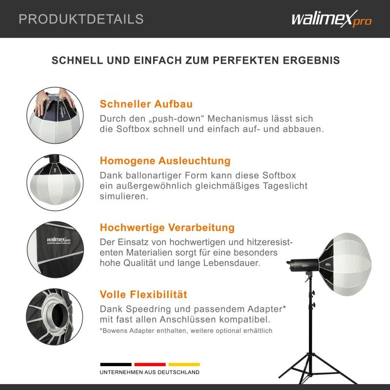 Walimex pro Essential Ballon Softbox 65 cm, Bowens-adapterilla