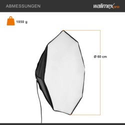 Walimex pro Daylight 1000 studiovalaistussetti, Octagon-softbox 60 cm, 4x 35 W LED-polttimoa