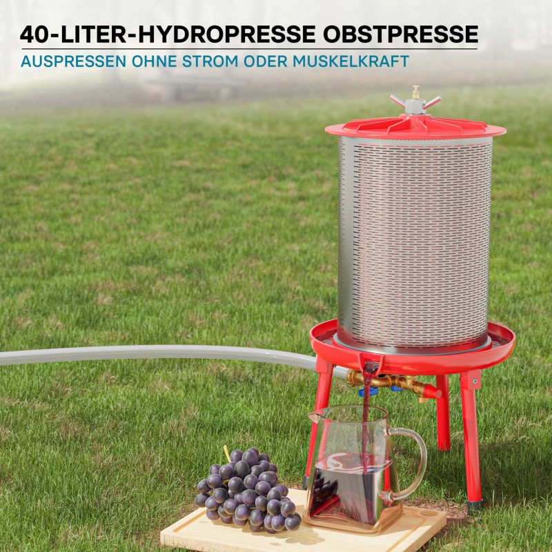 Vesipaineinen mehupuristin 40 l, 3 bar, ruostumaton teräs, punainen