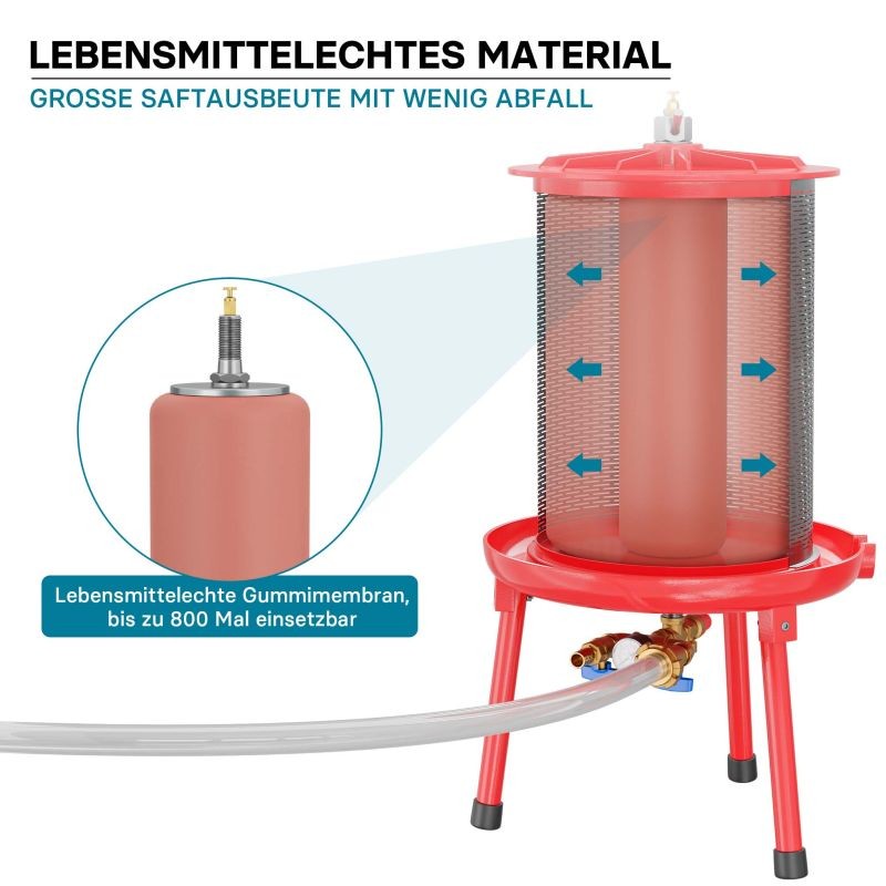 Vesipaineinen mehupuristin 40 l, 3 bar, ruostumaton teräs, punainen