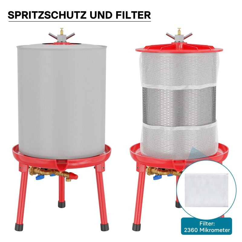 Vesipaineinen mehupuristin 40 l, 3 bar, ruostumaton teräs, punainen