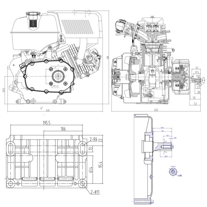 LIFAN 177 bensiinimoottori 270 cm³ 6,6 kW 9 PS öljykylpykytkin ja 2:1 vähdistin sähköstartti