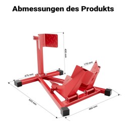 Moottoripyörän etupyörän nostin, 60–160 mm renkaat, teräs, 670 x 480 mm, punainen