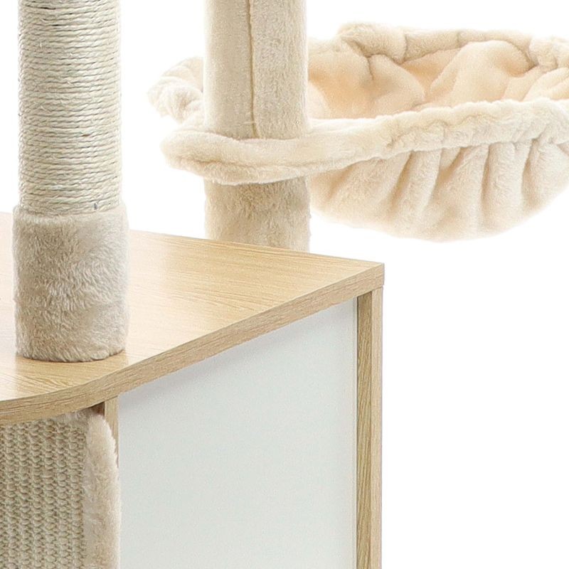 Fudajo kiipeilypuu, beige, 106 cm, puu, pehmo ja sisal, kissatalolla ja tähystyspaikalla