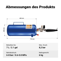 Paineilman renkaiden täyttölaite 7 l, 6-8 bar, autoille ja moottoripyörille