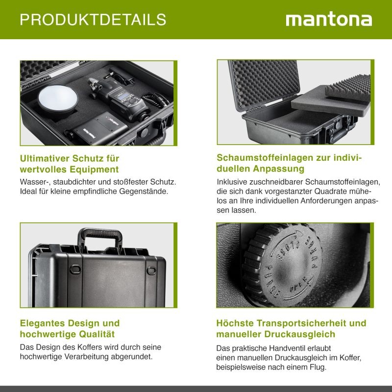 Mantona Outdoor Schutzkoffer M+ vedenpitävä suojalaukku 18 l, pölytiivis, iskunkestävä, vaahdomuovivuorauksella