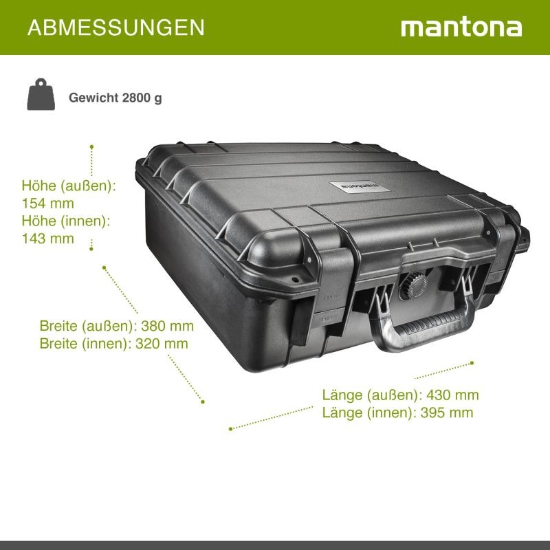 Mantona Outdoor Schutzkoffer M+ vedenpitävä suojalaukku 18 l, pölytiivis, iskunkestävä, vaahdomuovivuorauksella