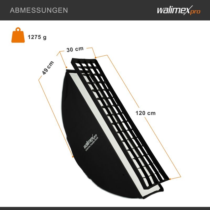 Walimex pro Essential Striplight-softbox 30 x 120 cm, kenno, Bowens- ja Elinchrom-adapterit, kuljetuslaukku