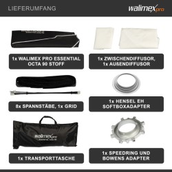 Walimex pro Essential Oktagon-softbox 90 cm, Bowens- ja Hensel EH -adapterit, kenno ja kantolaukku