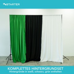 Instarter Taustajärjestelmä 1,55–3,05 m, 3 polyesteritaustaa (vihreä, valkoinen, musta)