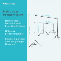 Instarter Taustajärjestelmä 1,55–3,05 m, 3 polyesteritaustaa (vihreä, valkoinen, musta)