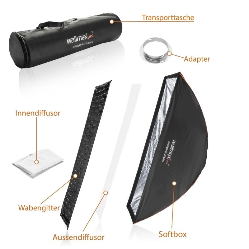 Walimex pro Studio Line Striplight-softbox 40 x 120 cm, Elinchrom-adapterilla