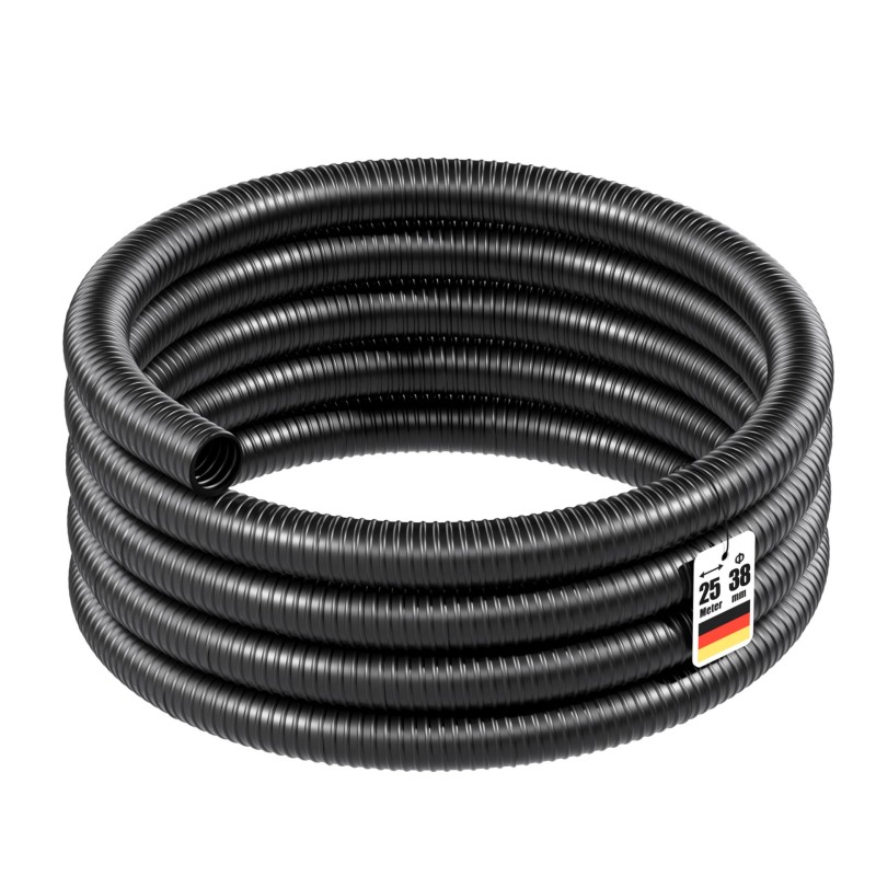Joustava PVC-spiraaliletku 38 mm x 25 m, musta, kasteluun ja lampiin