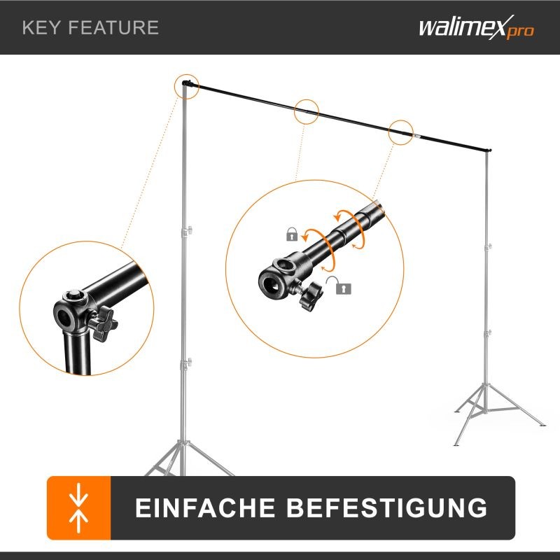 Walimex pro teleskooppinen taustotanko 225-400 cm, 6 kg, alumiini, musta