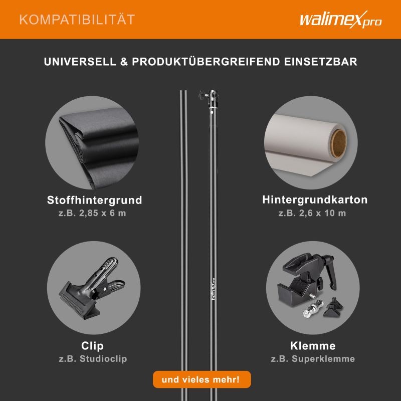 Walimex pro teleskooppinen taustotanko 225-400 cm, 6 kg, alumiini, musta