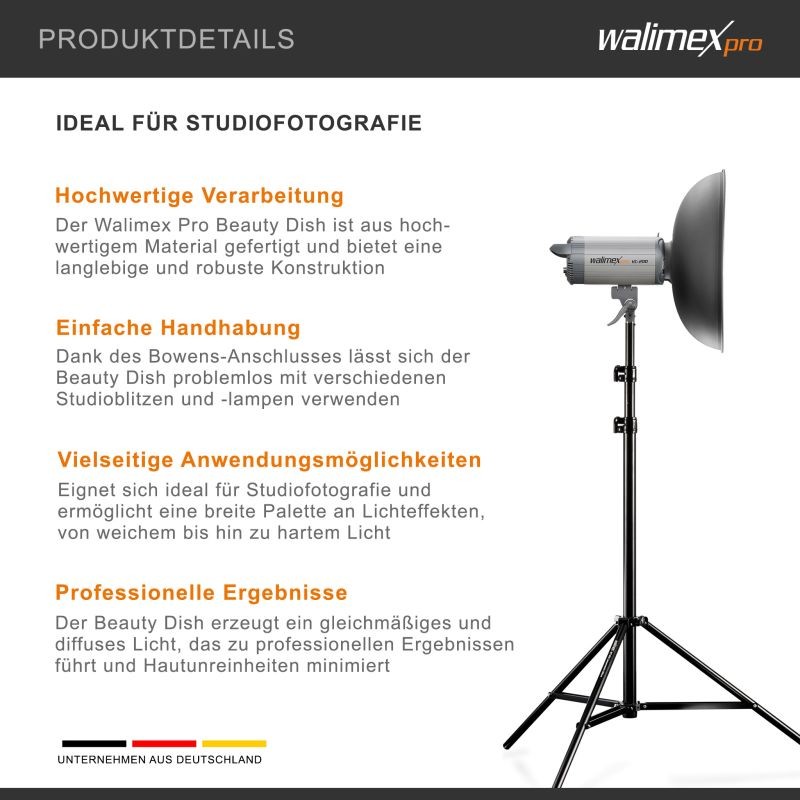 Walimex pro Beauty Dish 40 cm valonmuokkaaja, Bowens & Walimex pro -liitäntä
