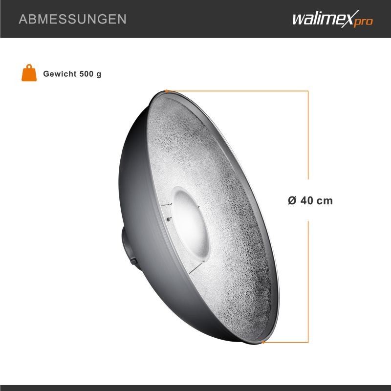 Walimex pro Beauty Dish 40 cm valonmuokkaaja, Bowens & Walimex pro -liitäntä