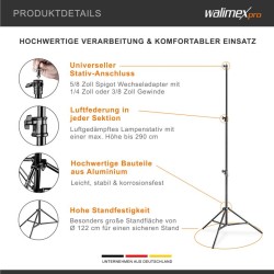 Walimex pro AIR 290 Deluxe valojalka, max. korkeus 290 cm, ilmapuskuri, 7 kg kantavuus, alumiini