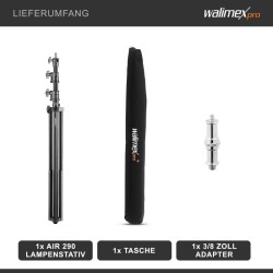 Walimex pro AIR 290 Deluxe valojalka, max. korkeus 290 cm, ilmapuskuri, 7 kg kantavuus, alumiini