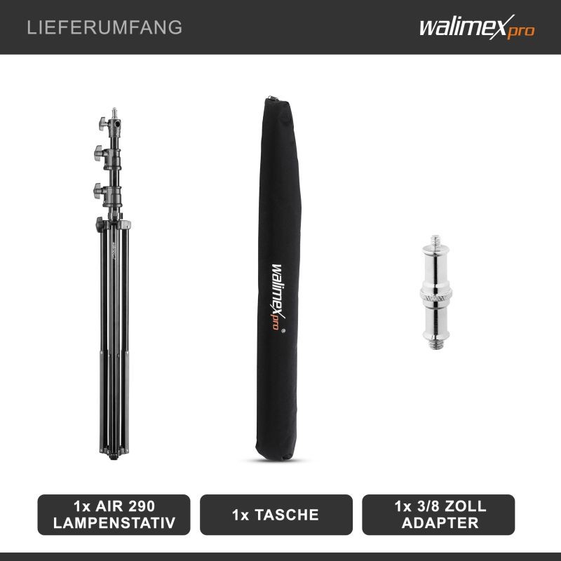 Walimex pro AIR 290 Deluxe valojalka, max. korkeus 290 cm, ilmapuskuri, 7 kg kantavuus, alumiini