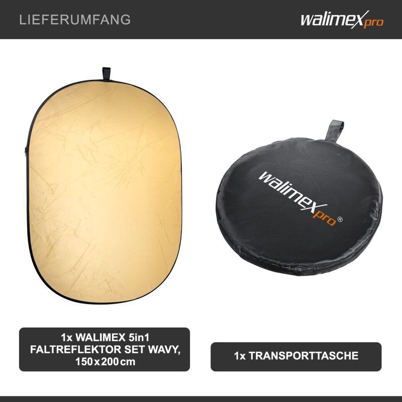 Walimex 5-in-1 taitettava heijastinsarja 150 x 200 cm kulta/hopea/musta/läpinäkyvä/valkoinen