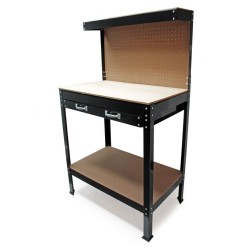Työpöytä 800 x 500 x 1400 mm MDF työtaso teräsrunko reikälevy ja vetolaatikko ruskea