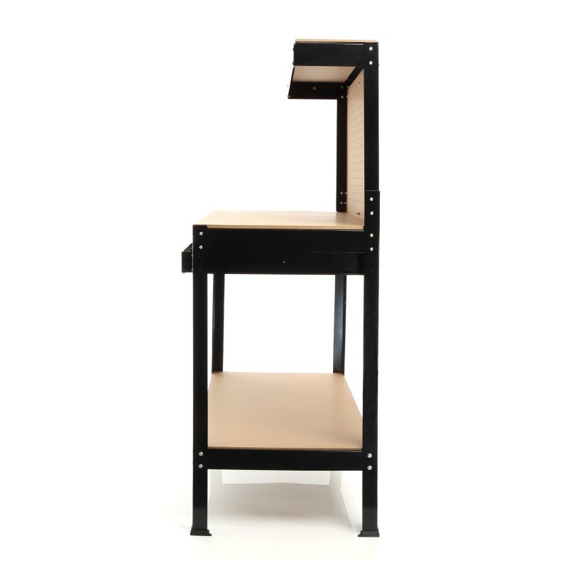Työpöytä 800 x 500 x 1400 mm, MDF-työtaso, teräsrunko, reikälevy ja vetolaatikko, ruskea