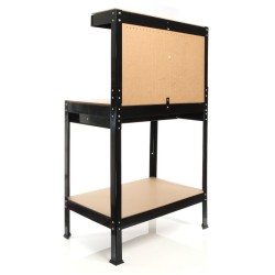 Työpöytä 800 x 500 x 1400 mm, MDF-työtaso, teräsrunko, reikälevy ja vetolaatikko, ruskea