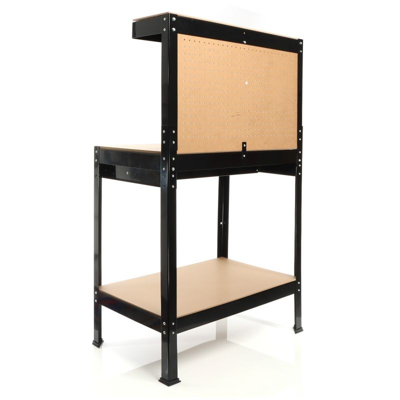 Työpöytä 800 x 500 x 1400 mm, MDF-työtaso, teräsrunko, reikälevy ja vetolaatikko, ruskea