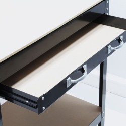 Työpöytä 800 x 500 x 1400 mm, MDF-työtaso, teräsrunko, reikälevy ja vetolaatikko, ruskea