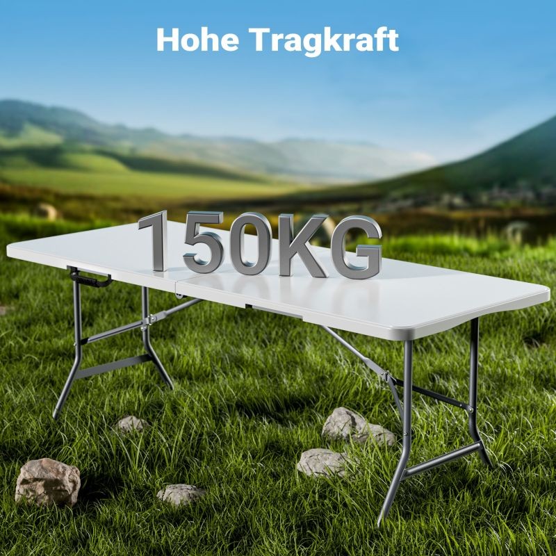 Kokoontaitettava retkipöytä 180 x 75 x 74 cm, harmaa, HDPE-muovi