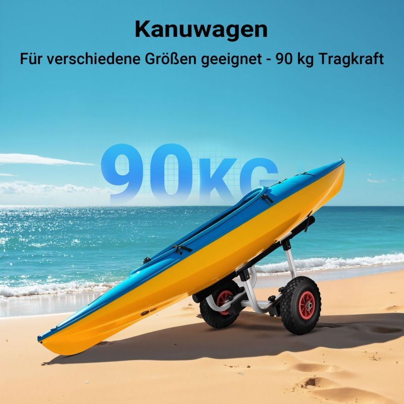 Taitettava alumiininen kuljetusvaunu kanootille, kajakille ja SUP-laudalle, kantavuus 90 kg, 26 cm renkaat