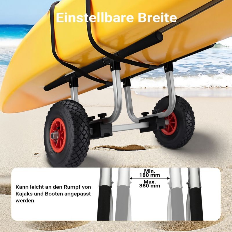 Taitettava alumiininen kuljetusvaunu kanootille, kajakille ja SUP-laudalle, kantavuus 90 kg, 26 cm renkaat